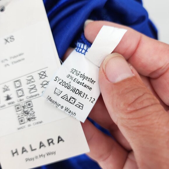 HALARA Deep V Neck Ruffled Hem Velvet Royal Blue Mini Party Dress XS NWT - Picture 12 of 12